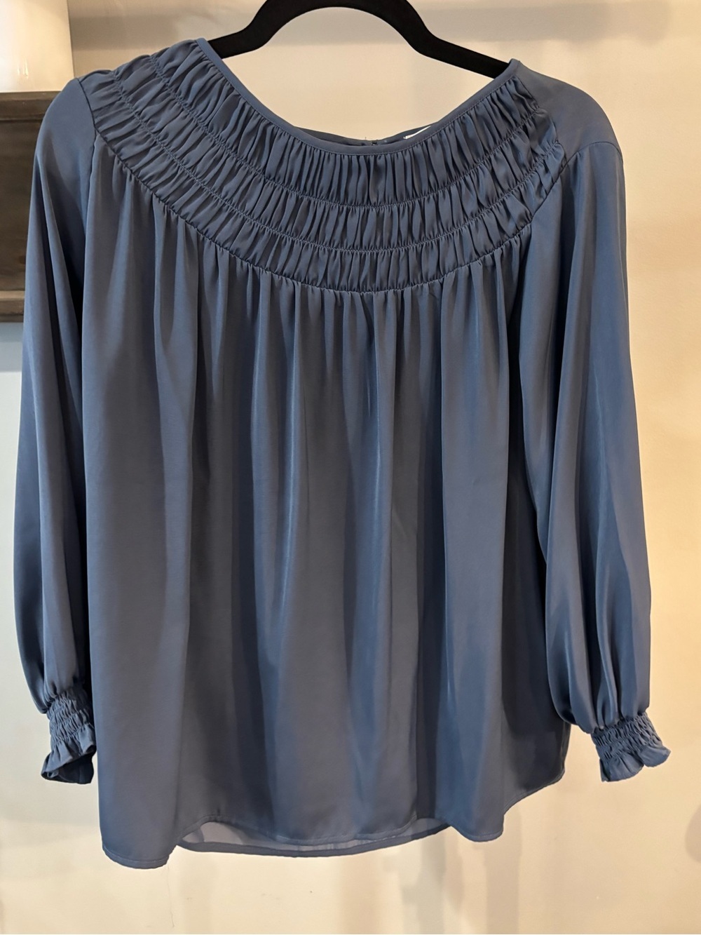 Women's Smocked Yoke Blouse - Dusty Blue